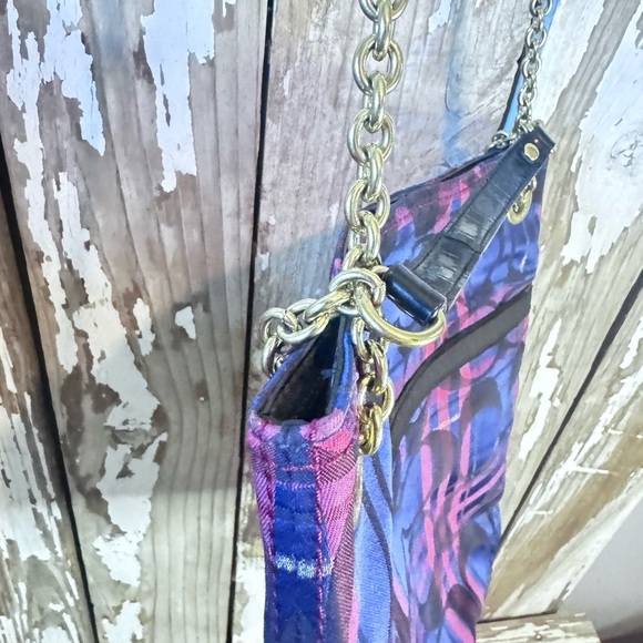 Coach Poppy Tartan C Signature Design Navy/ Pink Plaid Handbag - Picture 15 of 16